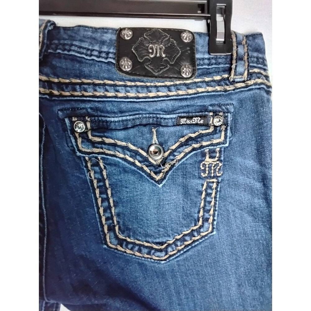 Miss Me Jeans Boot JS501 4B96 Dark Blue Wash Woman's Size 34 Bling Embroidery - Picture 6 of 9